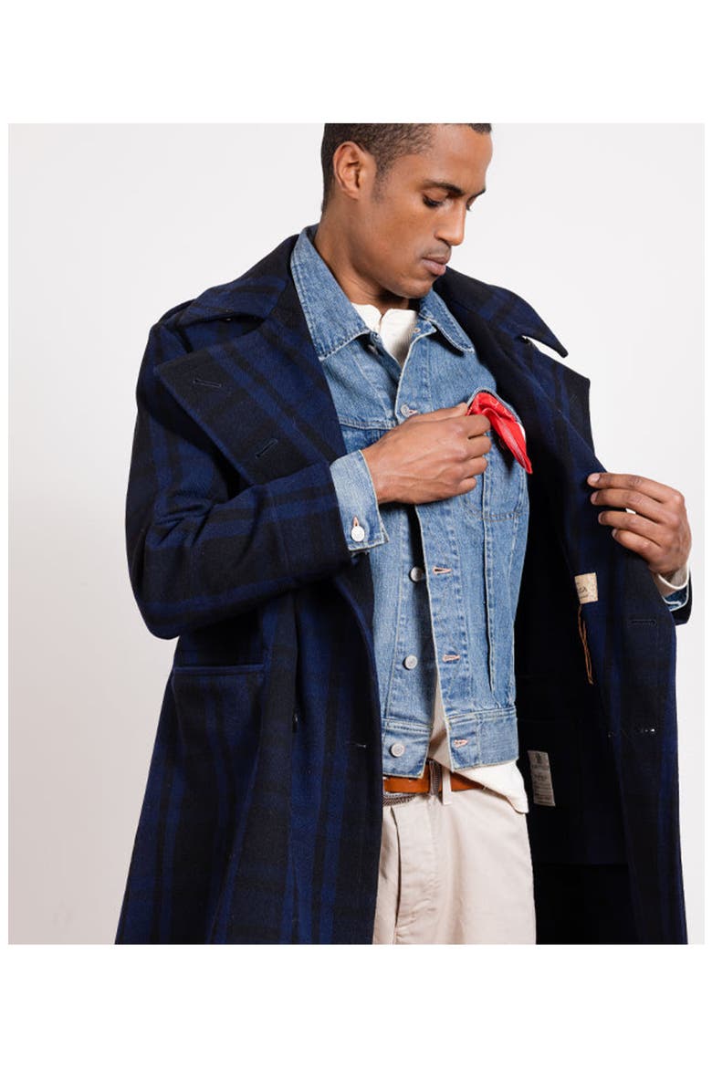 Winston Double-Breasted Checked Wool Coat, Alternate, color, Navy Blue