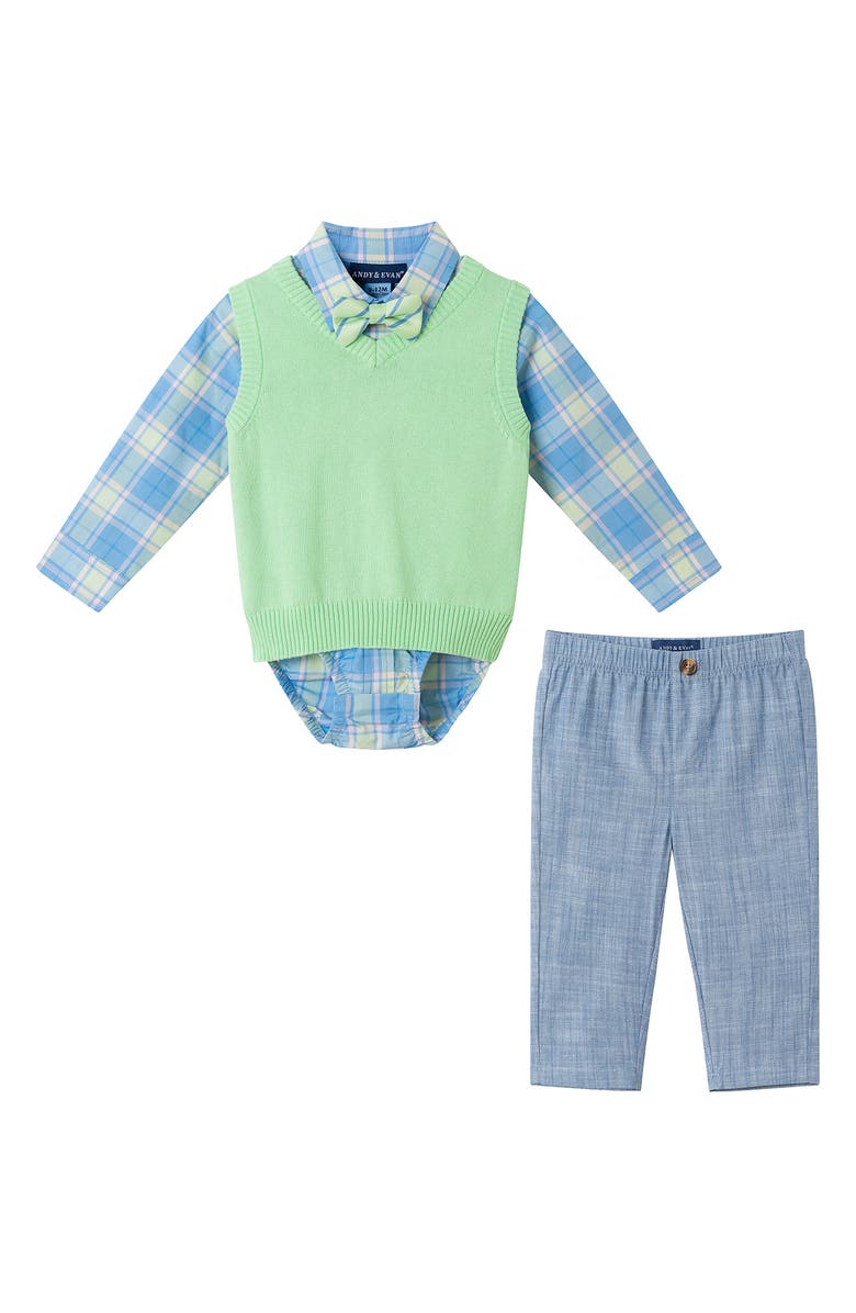 Andy & Evan Vest, Button-Up Bodysuit, Pants & Bow Tie Set, Main, color, 