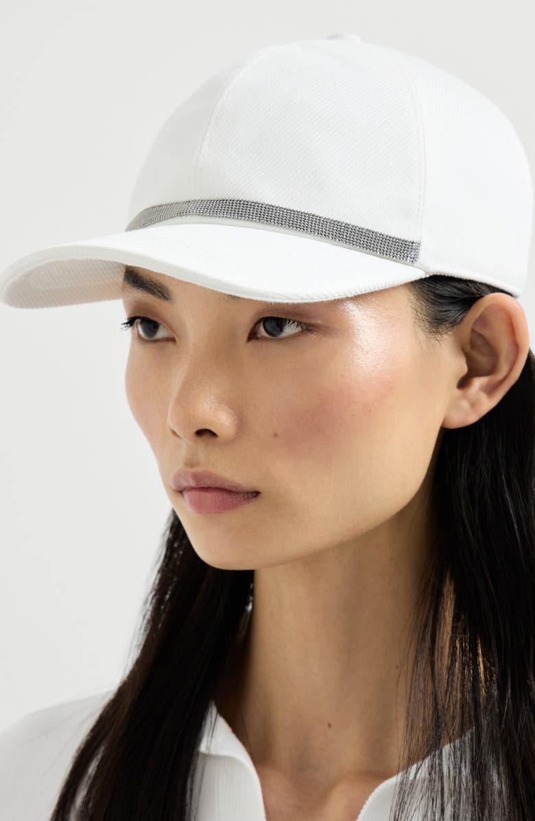 Brunello Cucinelli Baseball Cap with monili, Alternate, color, White