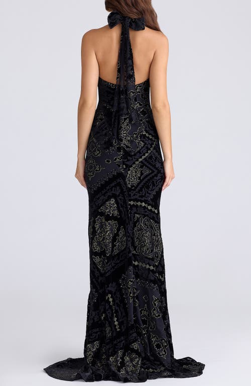 House Of Cb Womens Black & Gold Oliviana Halterneck Velvet Maxi Dress In Black