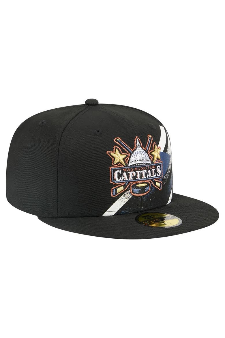 Men's New Era Black Washington Capitals Faded Lines 59FIFTY Fitted Hat, Alternate, color, Black