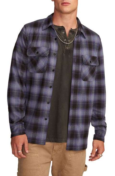 Soft Knit Jersey Plaid Button-Up Shirt