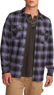 Lucky Brand Soft Knit Jersey Plaid Button-Up Shirt