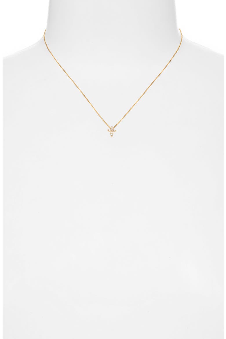 'Tiny Treasures' Diamond Cross Pendant Necklace, Alternate, color, D0.11GHSI . 18K YG
