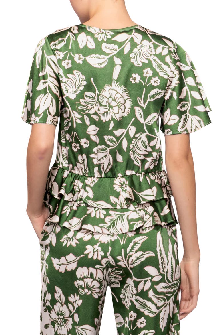 Short Sleeve Peplum Top, Alternate, color, GREEN FLORAL