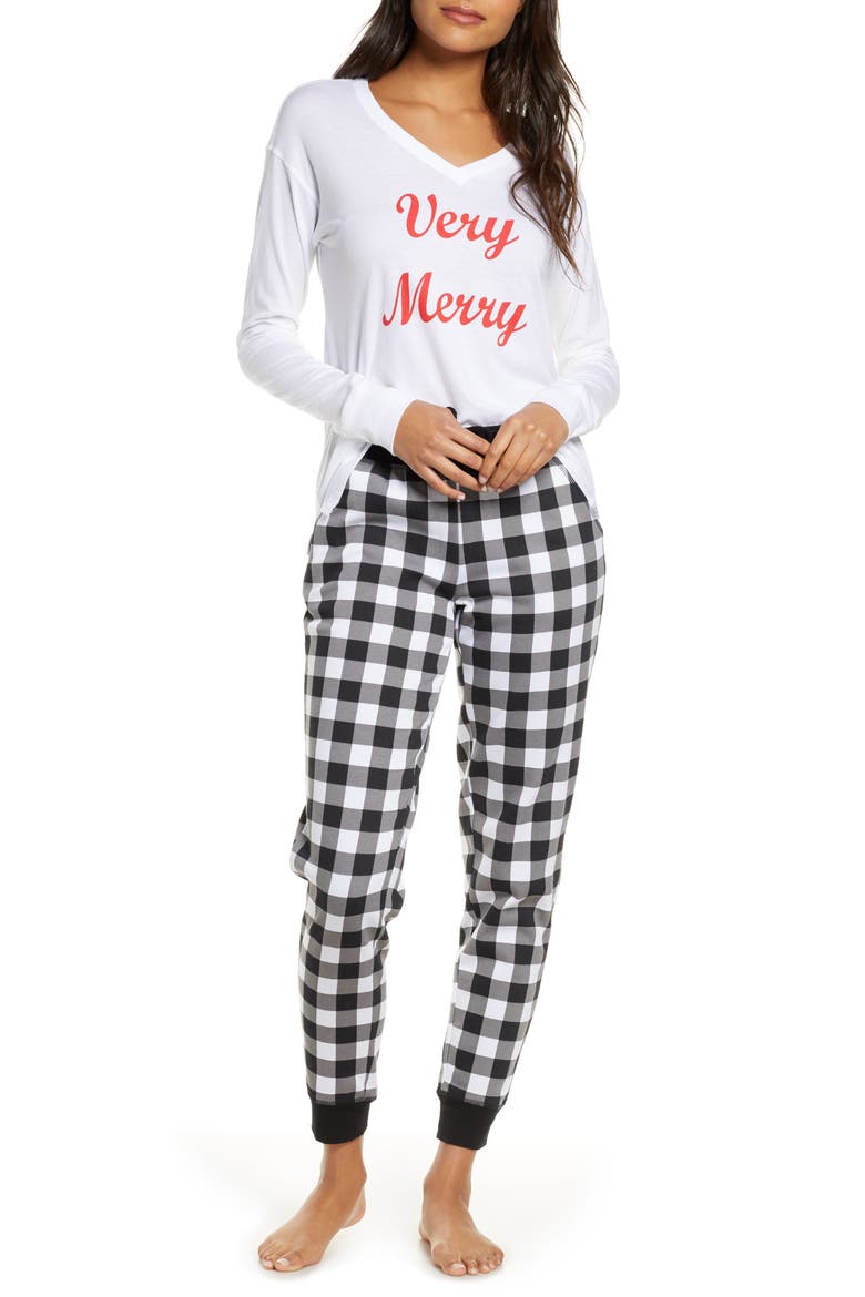 Jersey & Fleece Pajamas, Main, color, BLACK BUFFALO CHECK