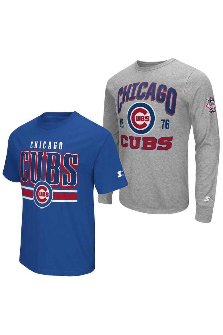 Men's Starter  Heather Gray/Royal Chicago Cubs Two-Pack Long Sleeve & Short Sleeve T-Shirt Set, Main, color, Royal