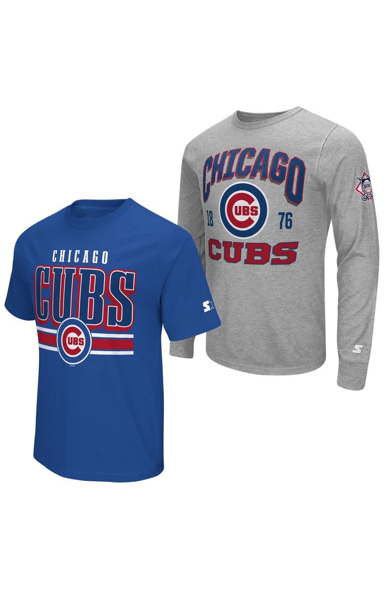 STARTER Men's Starter Heather Gray/Royal Chicago Cubs Two-Pack Long Sleeve & Short Sleeve T-Shirt Set, Main, color, Royal