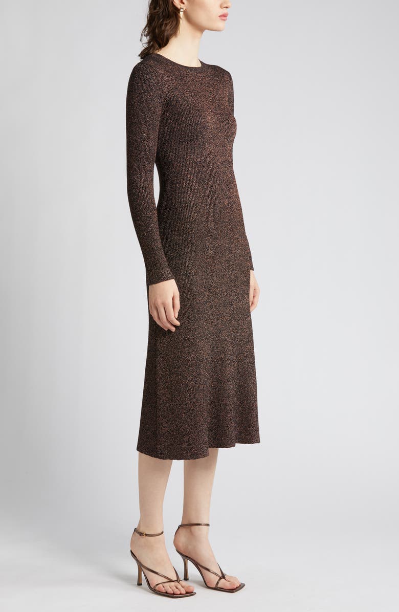 ZOE AND CLAIRE Metallic Long Sleeve Midi Sweater Dress, Alternate, color, Black/ Gold