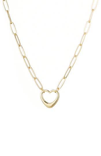 Adornia 14k Gold Plated Paperclip Chain Outline Heart Necklace In Gold