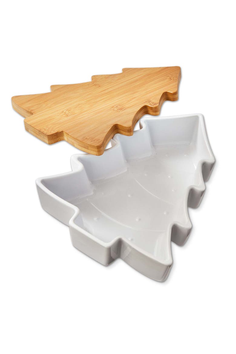 White Ceramic Tree Baker with Lid and Trivet for Christmas, Main, color, White