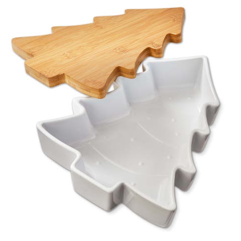 White Ceramic Tree Baker with Lid and Trivet for Christmas