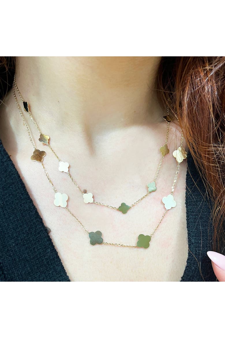 Small Gold Clover Necklace, Alternate, color, Gold
