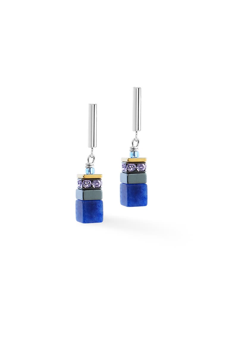 Geocube Precious Motion Gold Earrings, Main, color, Blue Moon