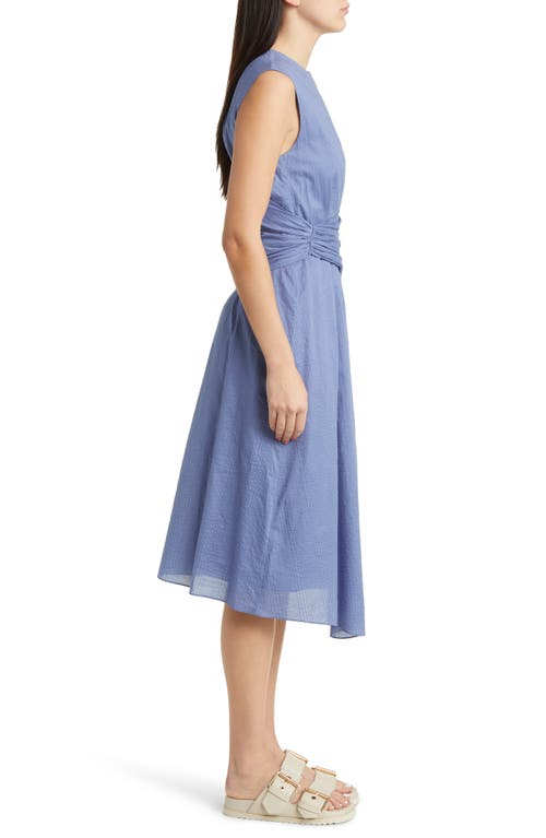 Frame Ruched Sleeveless Cotton Midi Dress In Coastal Blue