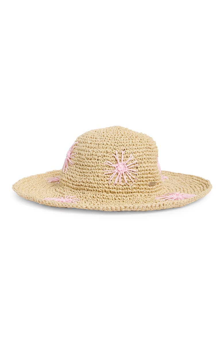 Floral Embroidered Straw Floppy Hat, Main, color, PINK