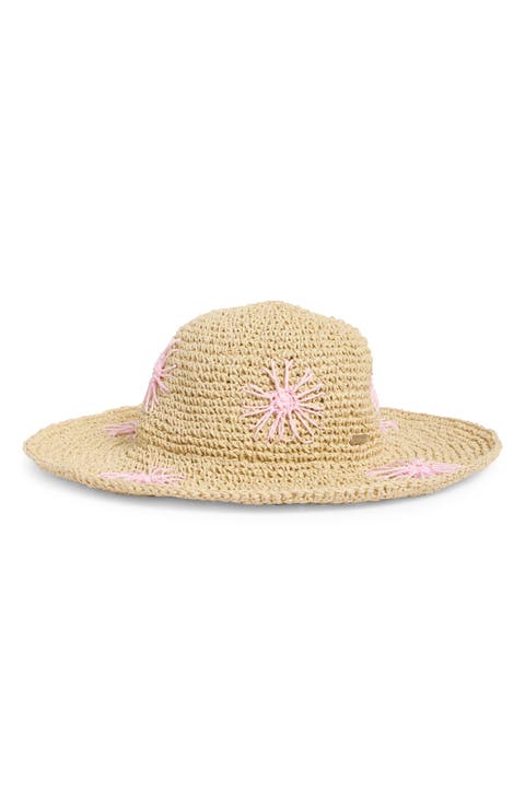Floral Embroidered Straw Floppy Hat