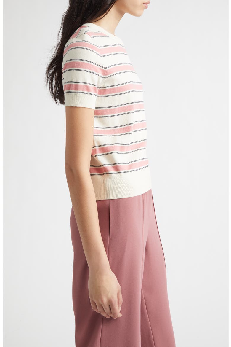 Stripe Short Sleeve Cotton & Cashmere Sweater T-Shirt, Alternate, color, LOTUS PINK COMBO