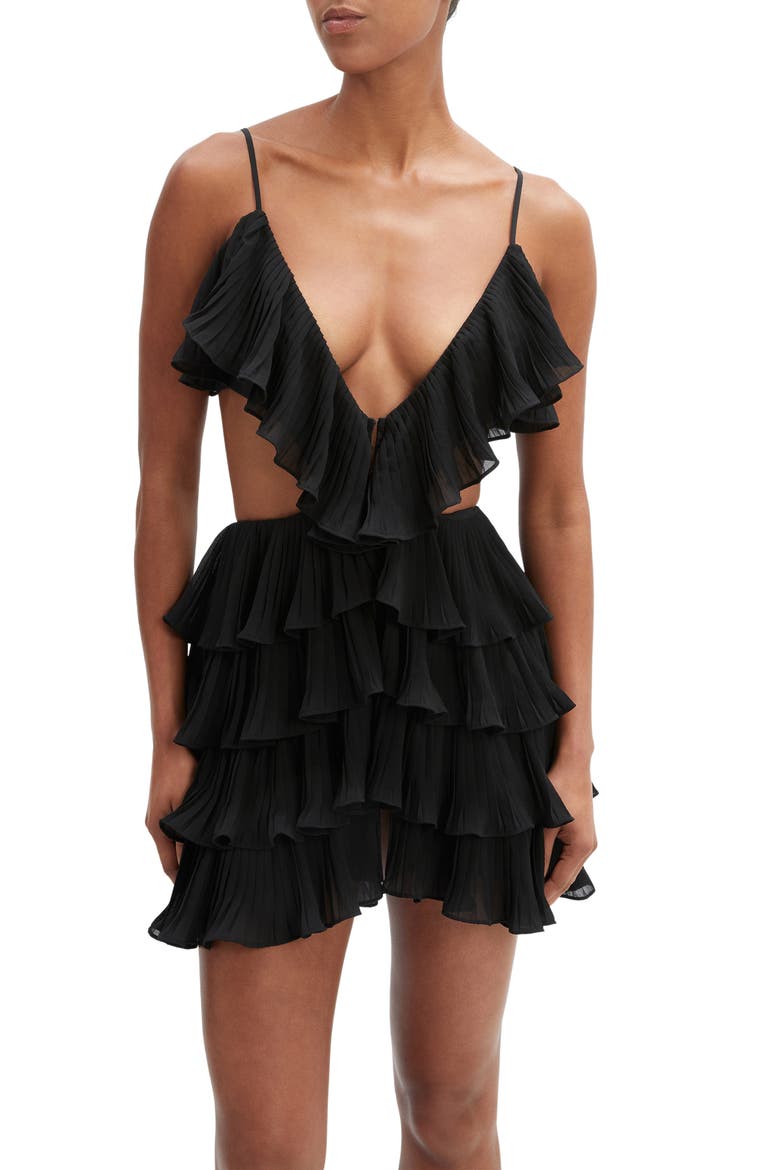 Ilara Ruffle Pleated Cutout Minidress, Alternate, color, BLACK