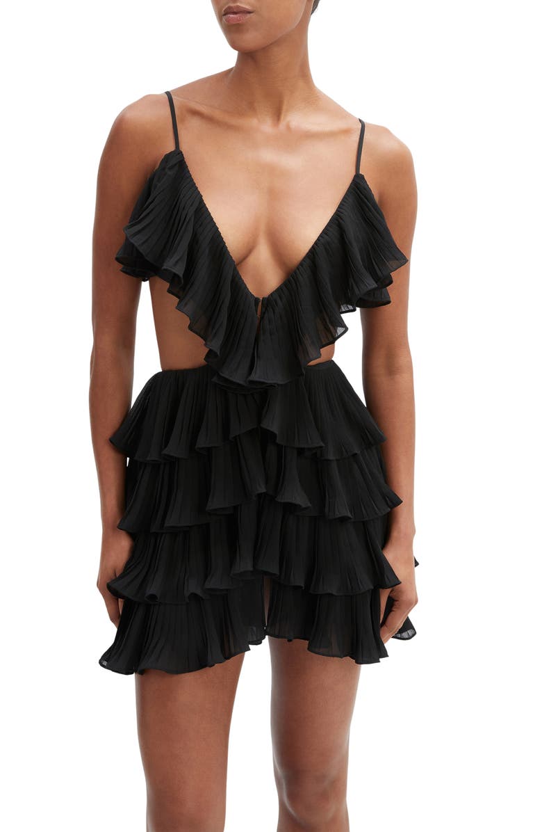 Bardot Ilara Ruffle Pleated Cutout Minidress, Alternate, color, Black