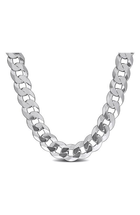 Sterling Silver Bevel Curb Chain Necklace