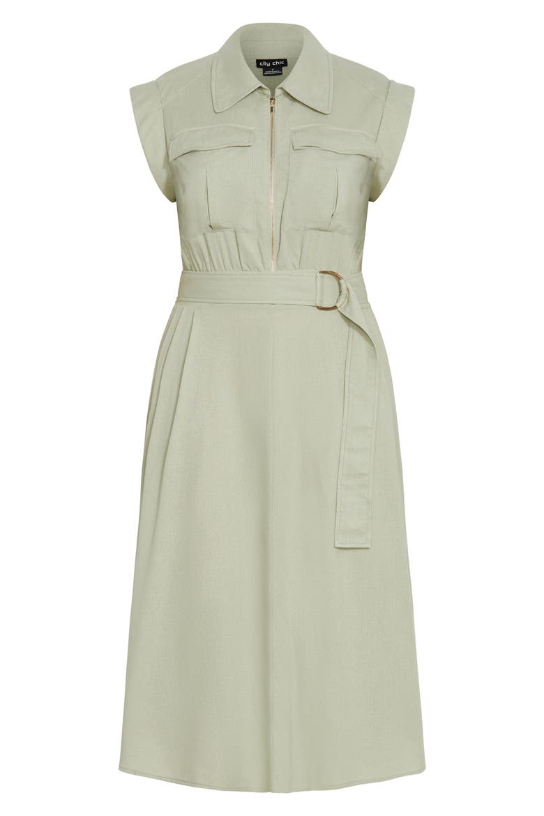 Cap Sleeve Utility Zip Midi Shirtdress, Alternate, color, SAGE