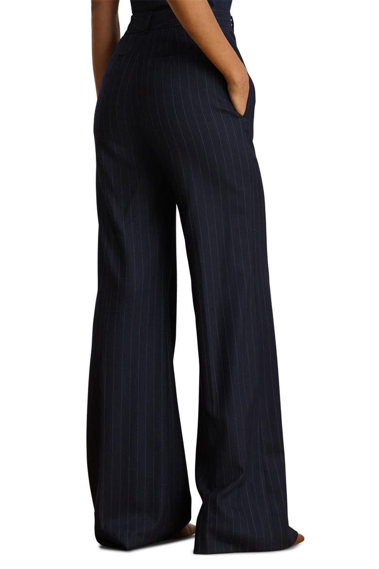 Wool Blend Twill Wide Leg Suit Pants, Alternate, color, NAVY/ CREAM