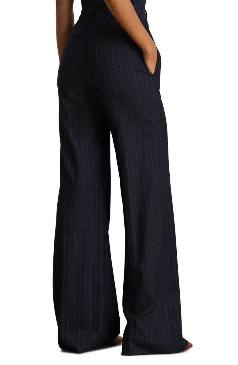 Lauren Ralph Lauren Wool Blend Twill Wide Leg Suit Pants, Alternate, color, Navy/ Cream