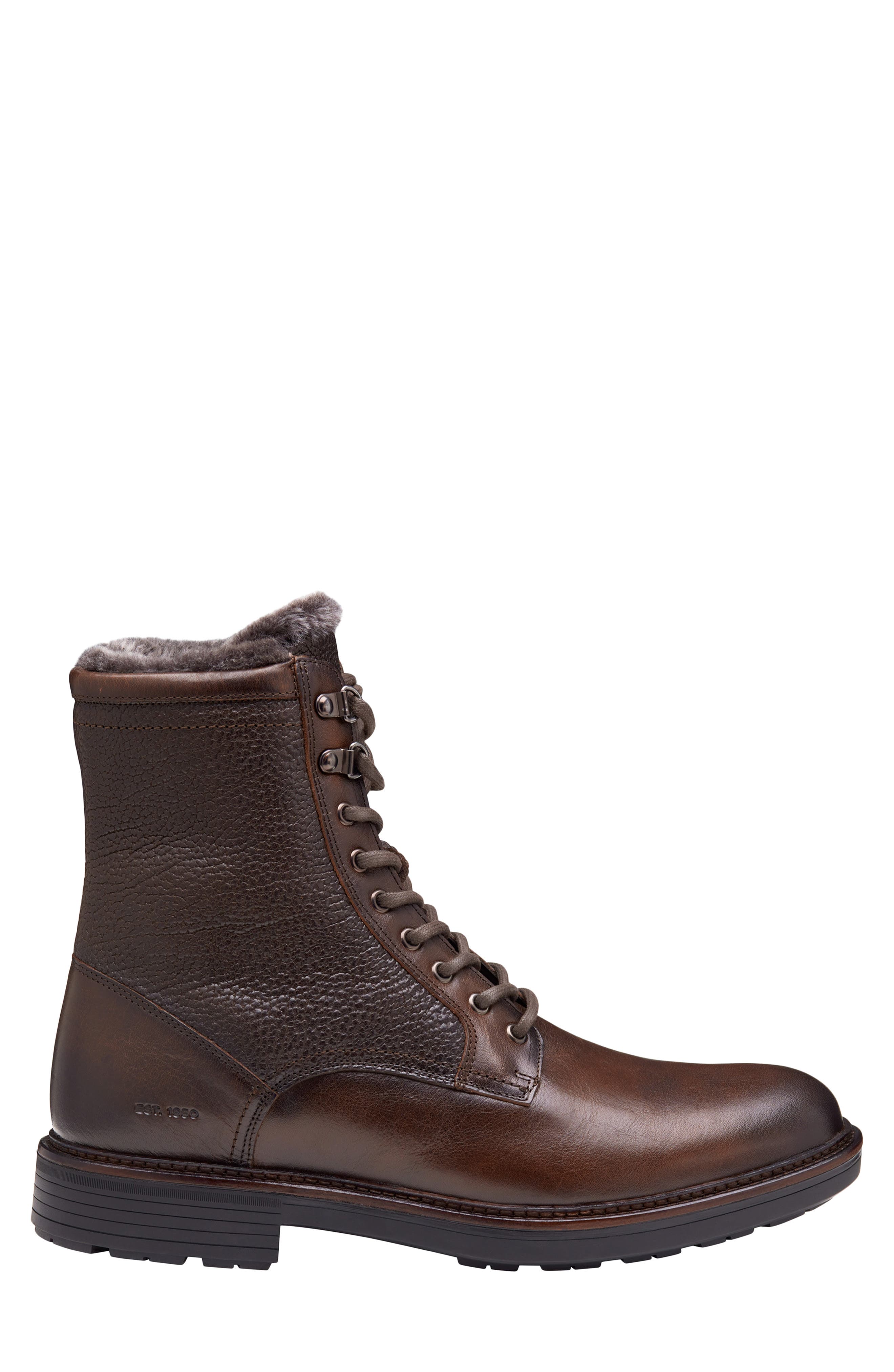 Latham Plain Toe Genuine Shearling Lined Combat Boot, Alternate, color, DARK BROWN EUROPEAN CALFSKIN