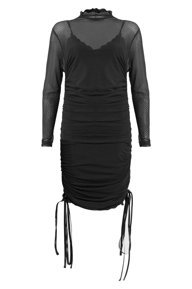 Adara Swiss Dot Long Sleeve Mesh Dress, Alternate, color, BLACK