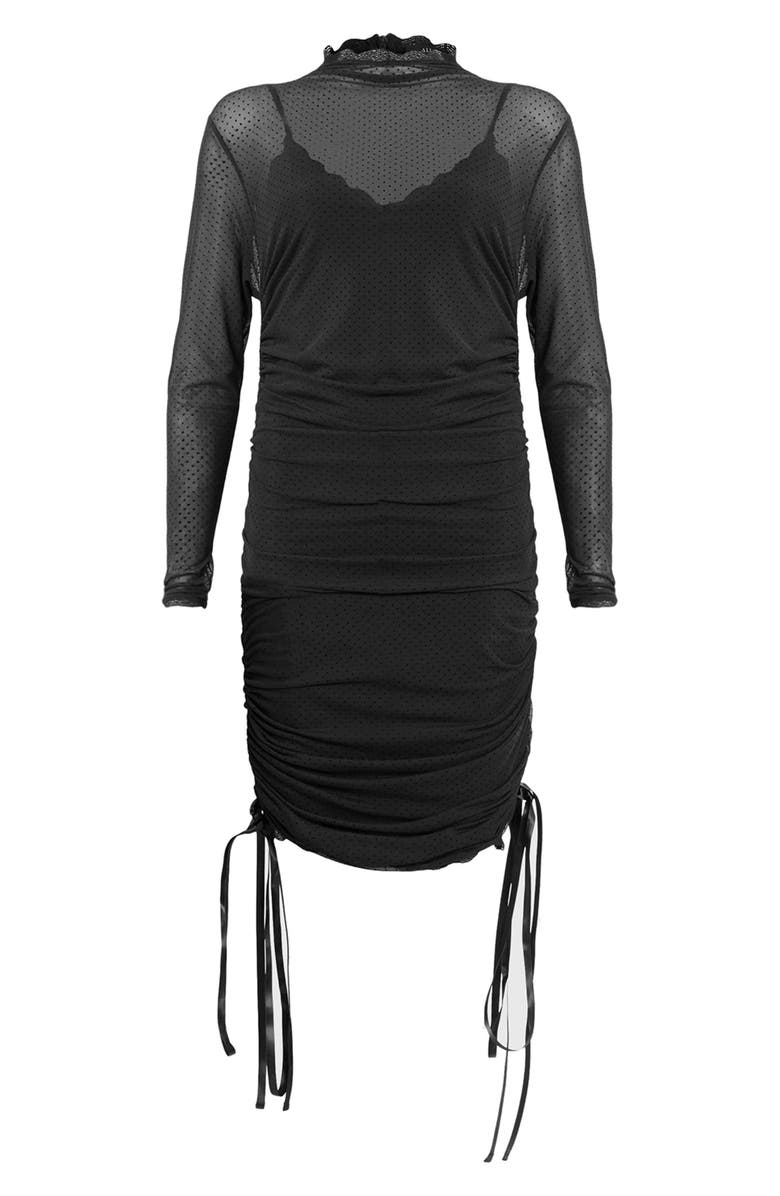 AllSaints Adara Swiss Dot Long Sleeve Mesh Dress, Alternate, color, Black