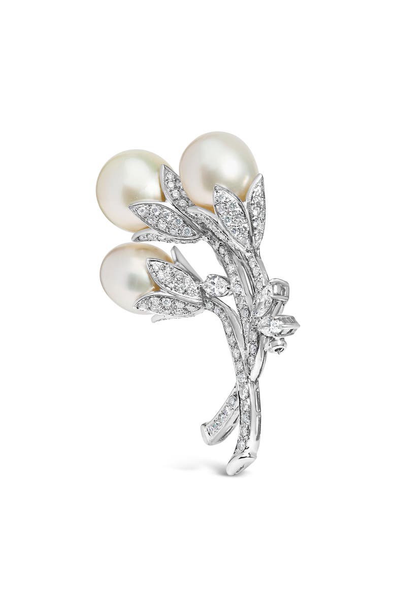 Haus of Brilliance 18K White Gold 2 1/5 Cttw Diamond and South Sea Pearl Floral Brooch Pin, Alternate, color, White