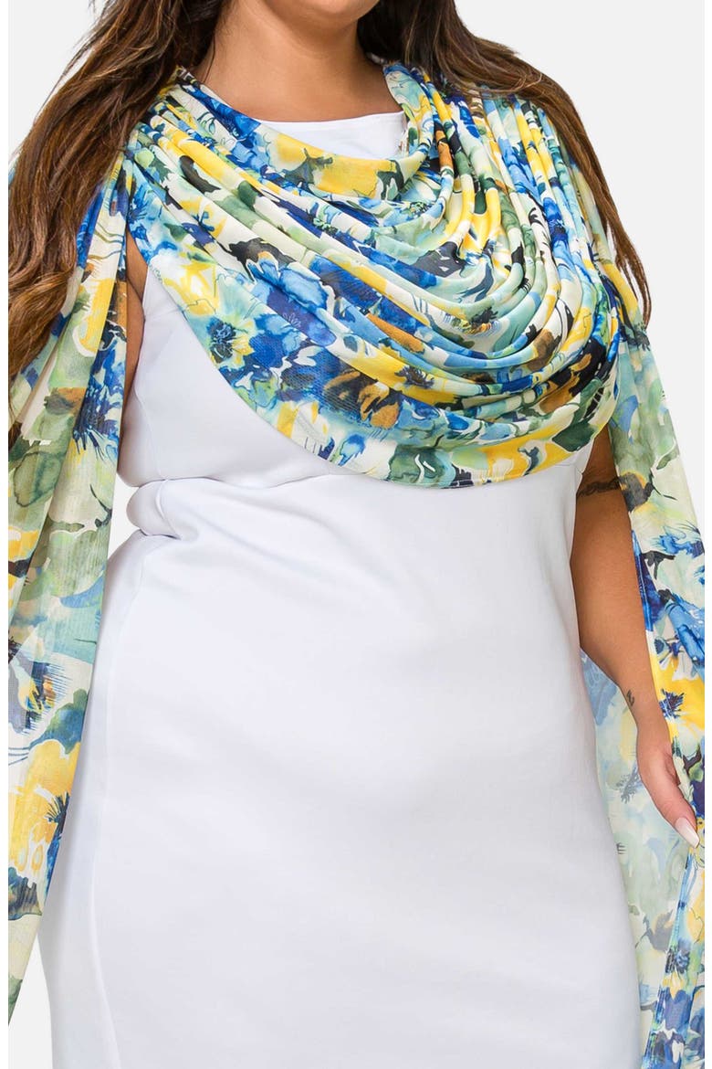 Evolette Floral Cape Sheath Dress, Alternate, color, WHITE
