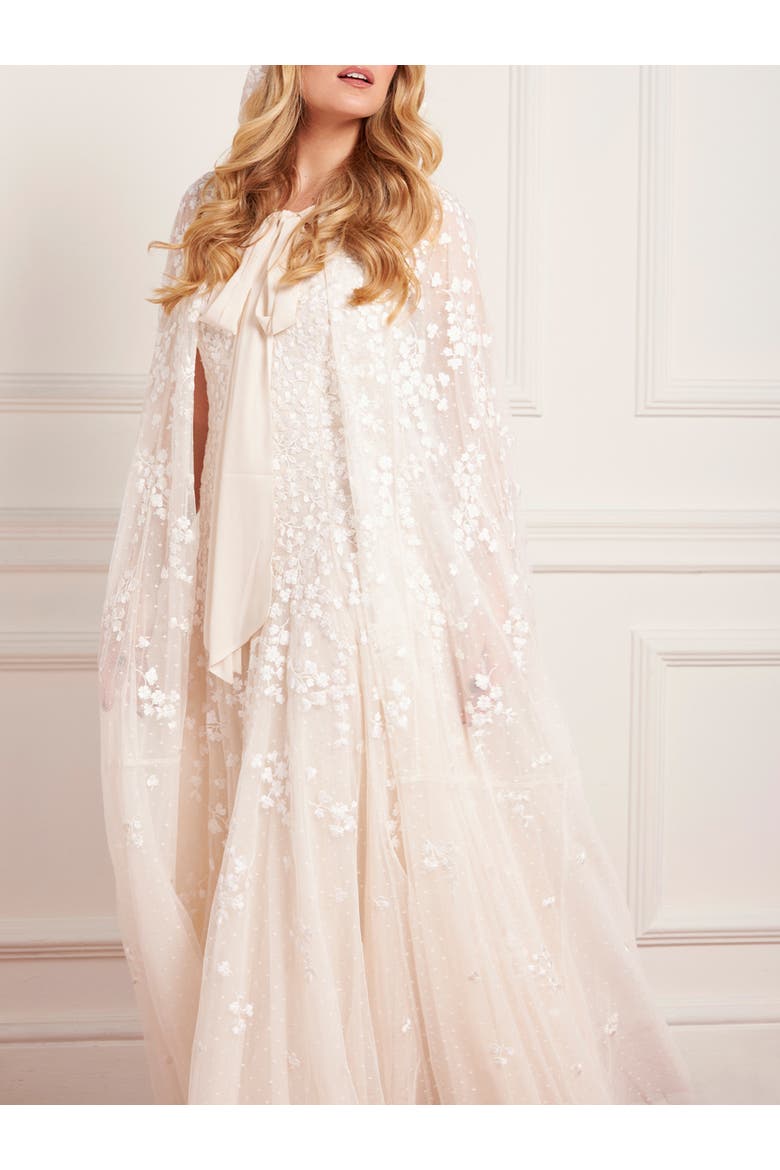 Scatter Blossom Hooded Long Cape, Alternate, color, Cream
