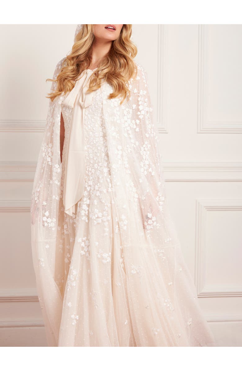 Needle & Thread Scatter Blossom Hooded Long Cape, Alternate, color, Cream