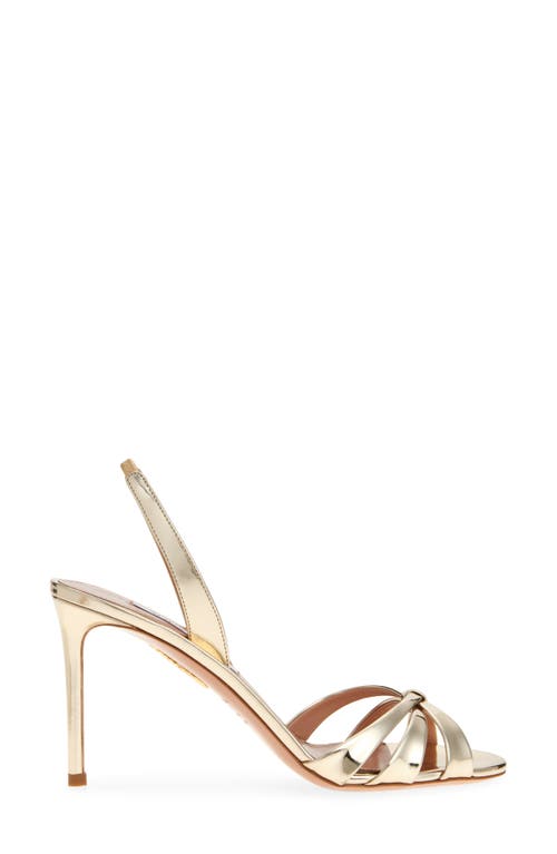 Aquazzura Tati 85 Metallic Leather Crossover Sandals In Soft Gold