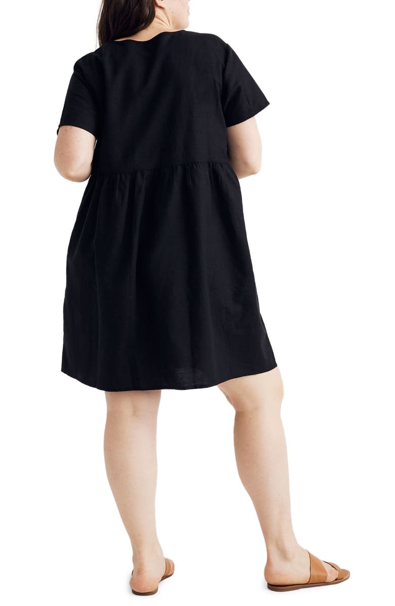 Madewell V-Neck Button Front Linen Blend Minidress, Alternate, color,