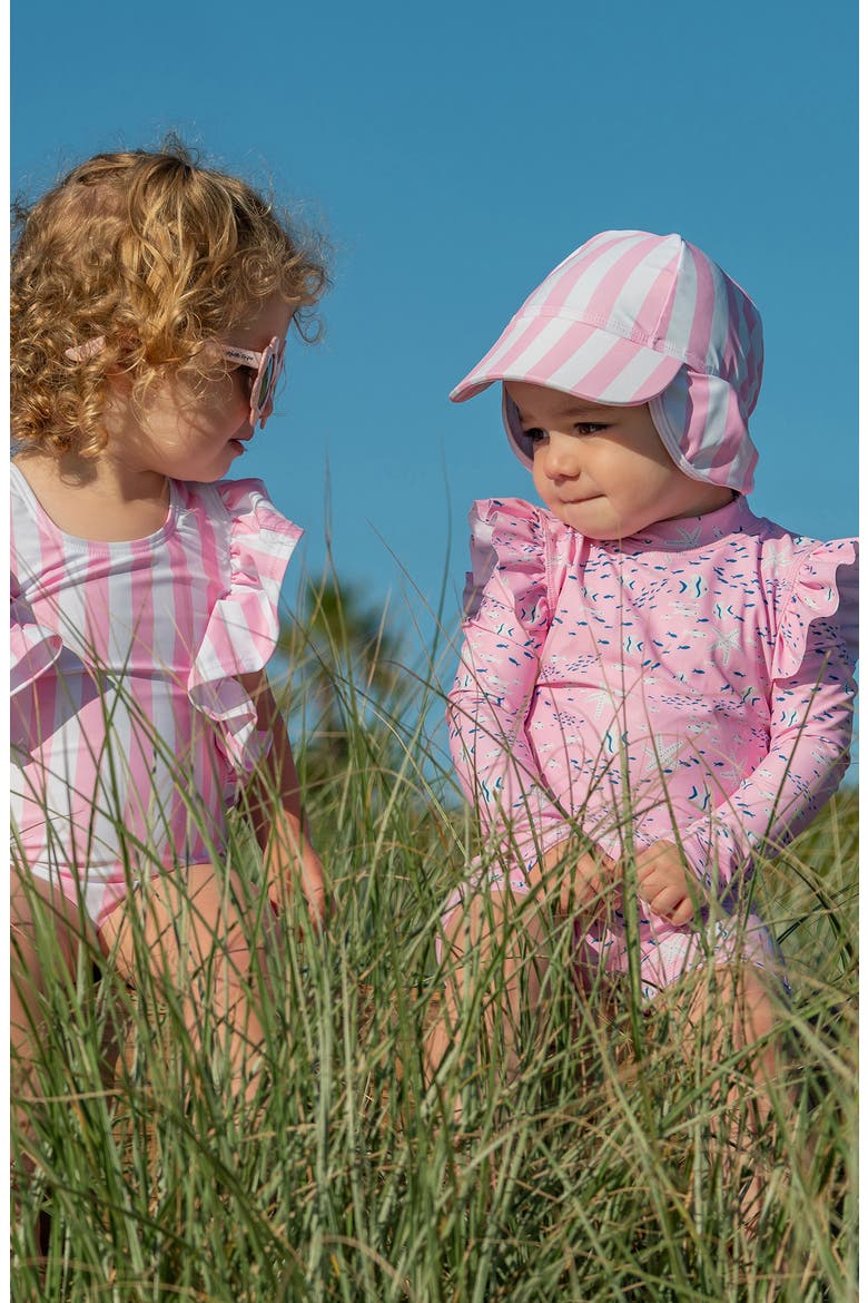 Pink Sea Long Sleeve Sun Romper, Alternate, color, PINK
