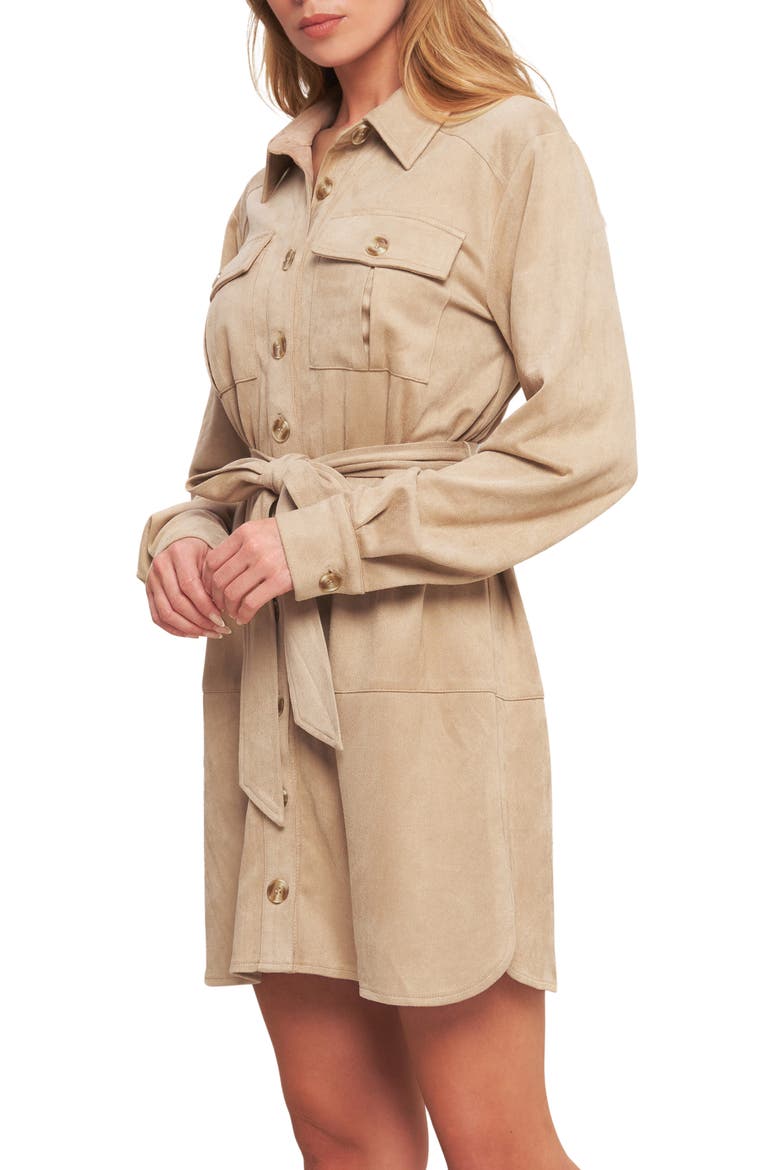 Long Sleeve Faux Suede Shirtdress, Alternate, color, SAND
