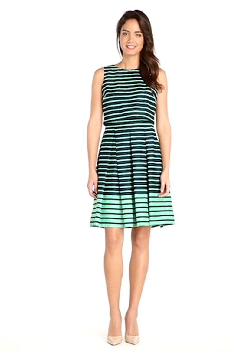 Stripe Jacquard Popover Fit & Flare Dress, Alternate, color, NAVY/ GREEN