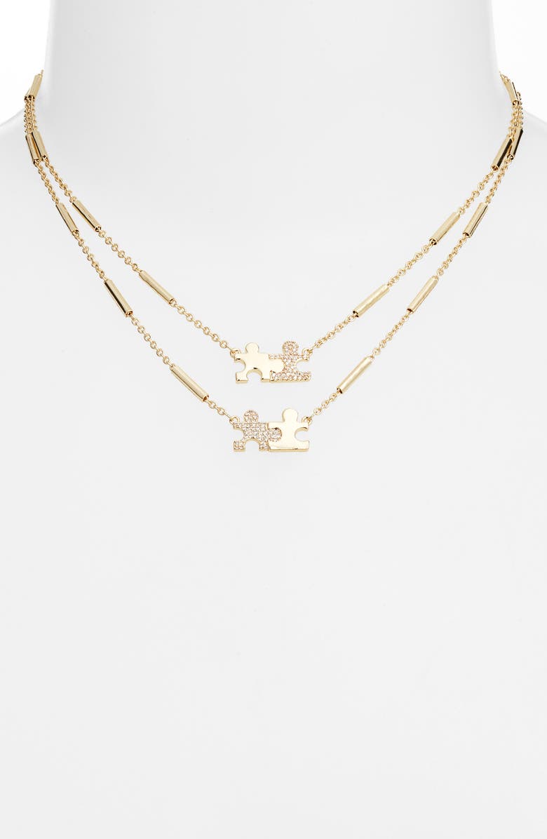 Chelsea28 Set of 2 Demi Fine Mommy & Me Crystal Puzzle Pendant Necklaces, Alternate, color, Clear- Gold