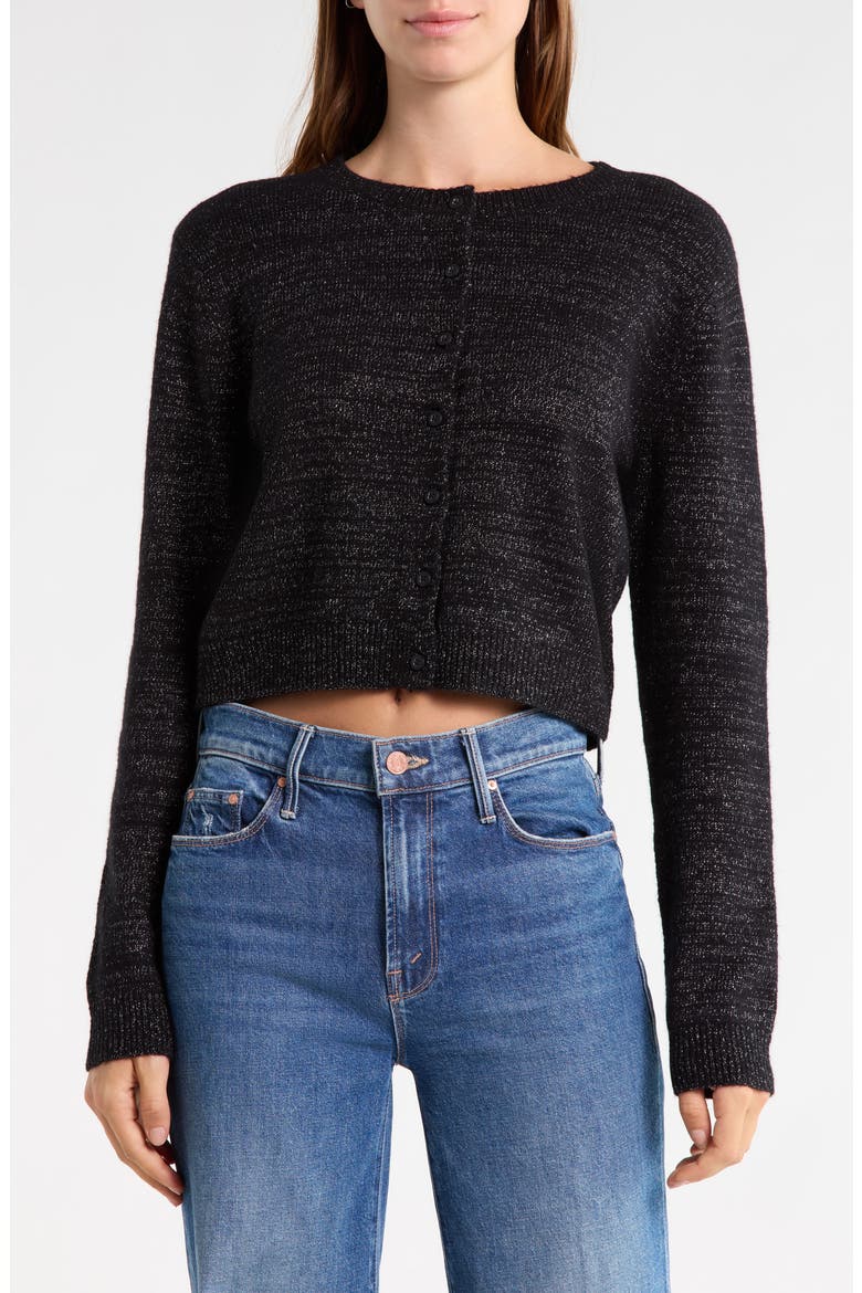 Metallic Crewneck Cardigan, Main, color, BLACK- SILVER LUREX