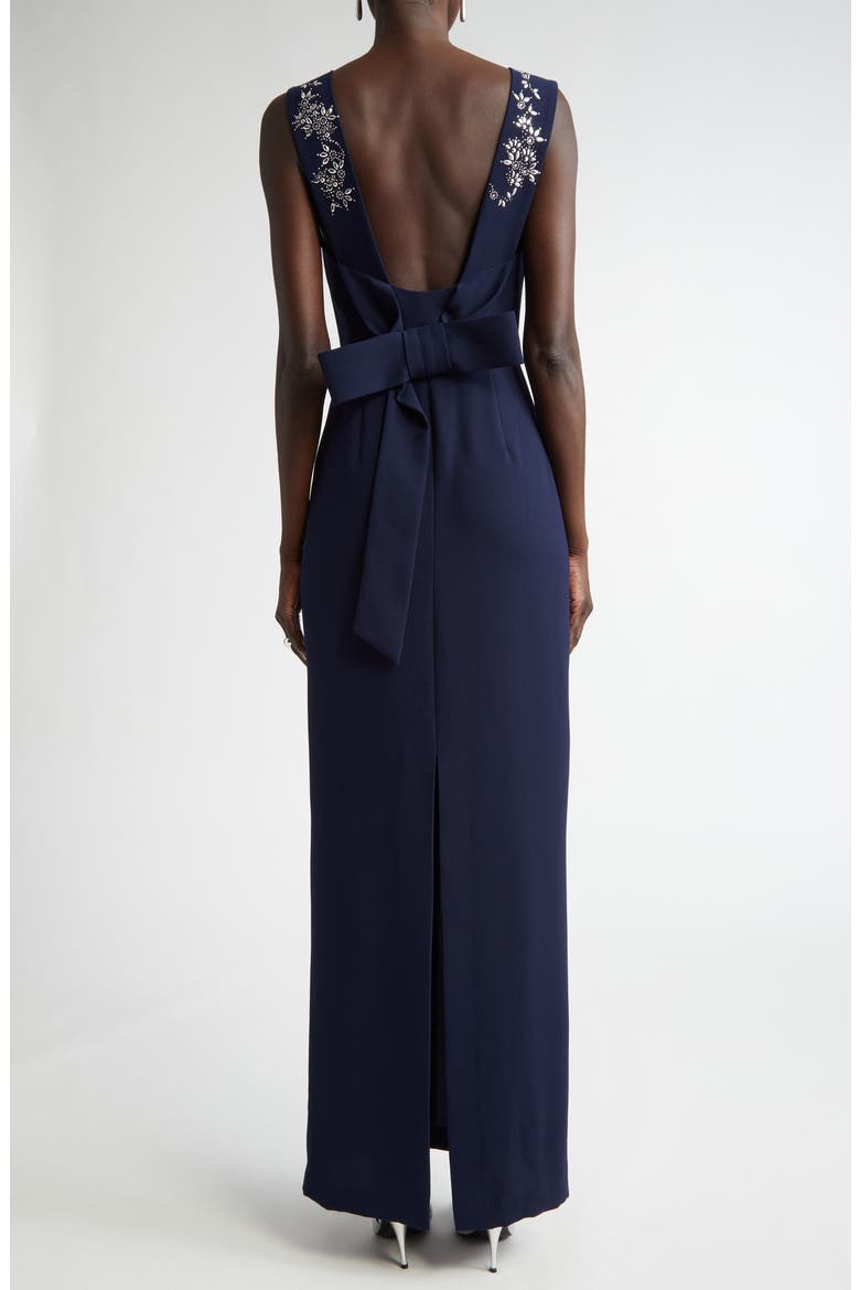 Satin Back Crepe Dress with Bow & Shawl, Alternate, color, MIDNIGHT