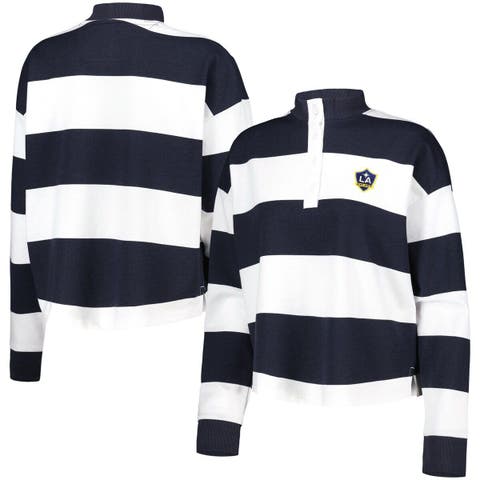 Women's Antigua  White LA Galaxy Radical Rugby Stripe Long Sleeve T-Shirt
