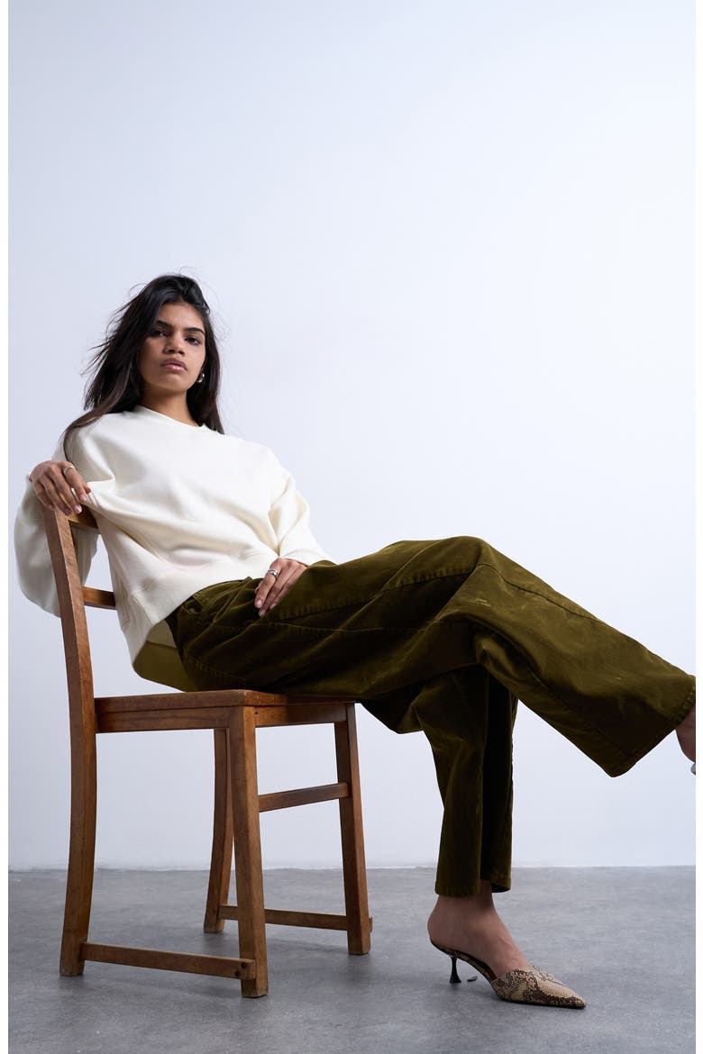 Velvet Barrel Leg Pants, Alternate, color, KHAKI