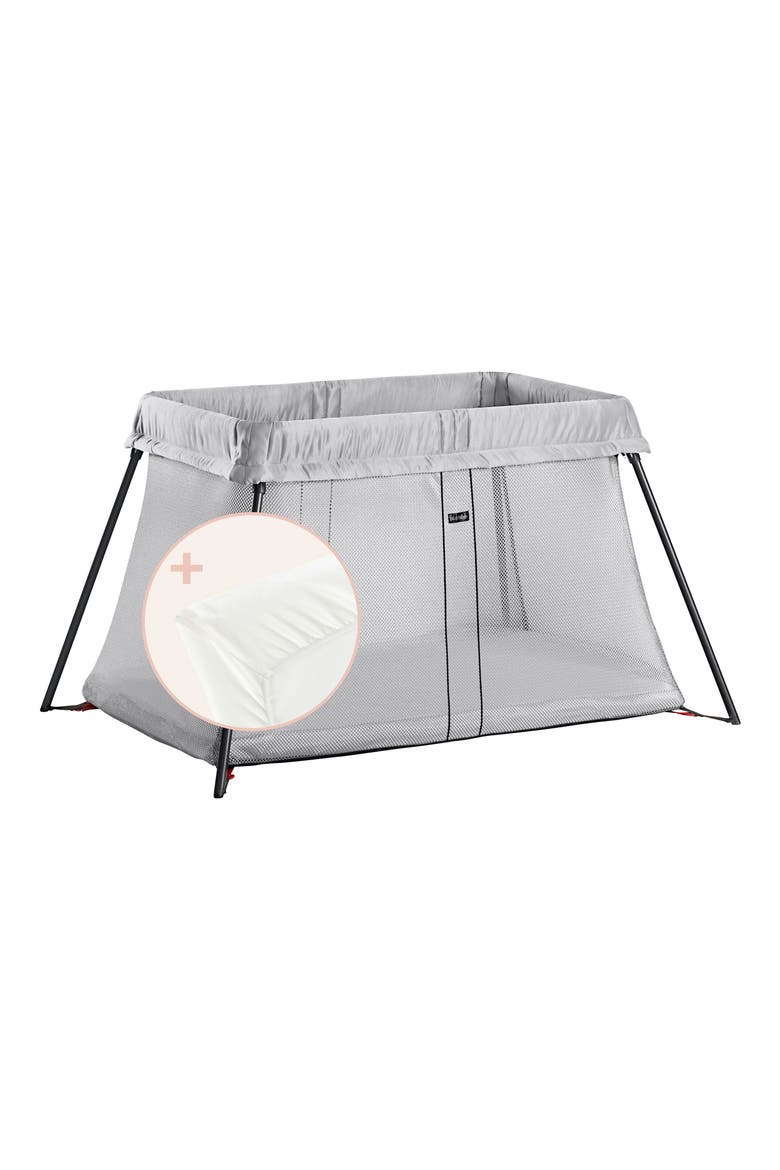 Travel Crib & Sheet Bundle, Main, color, SILVER