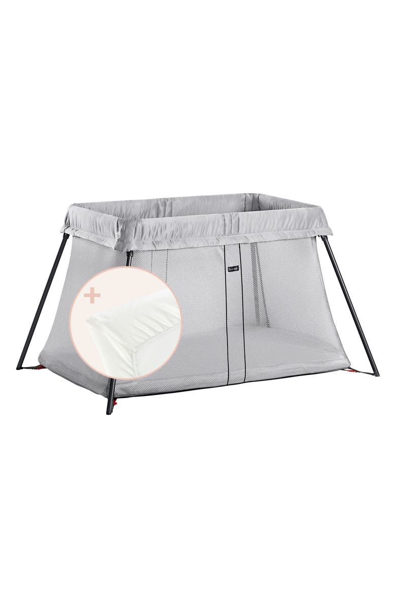 BabyBjörn Travel Crib & Sheet Bundle, Main, color, Silver