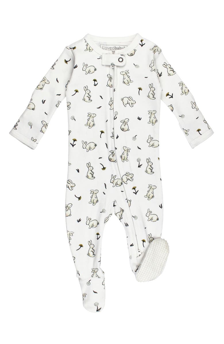 L'ovedbaby Bunny Print Fitted One-Piece Organic Cotton Footie Pajamas, Main, color, 