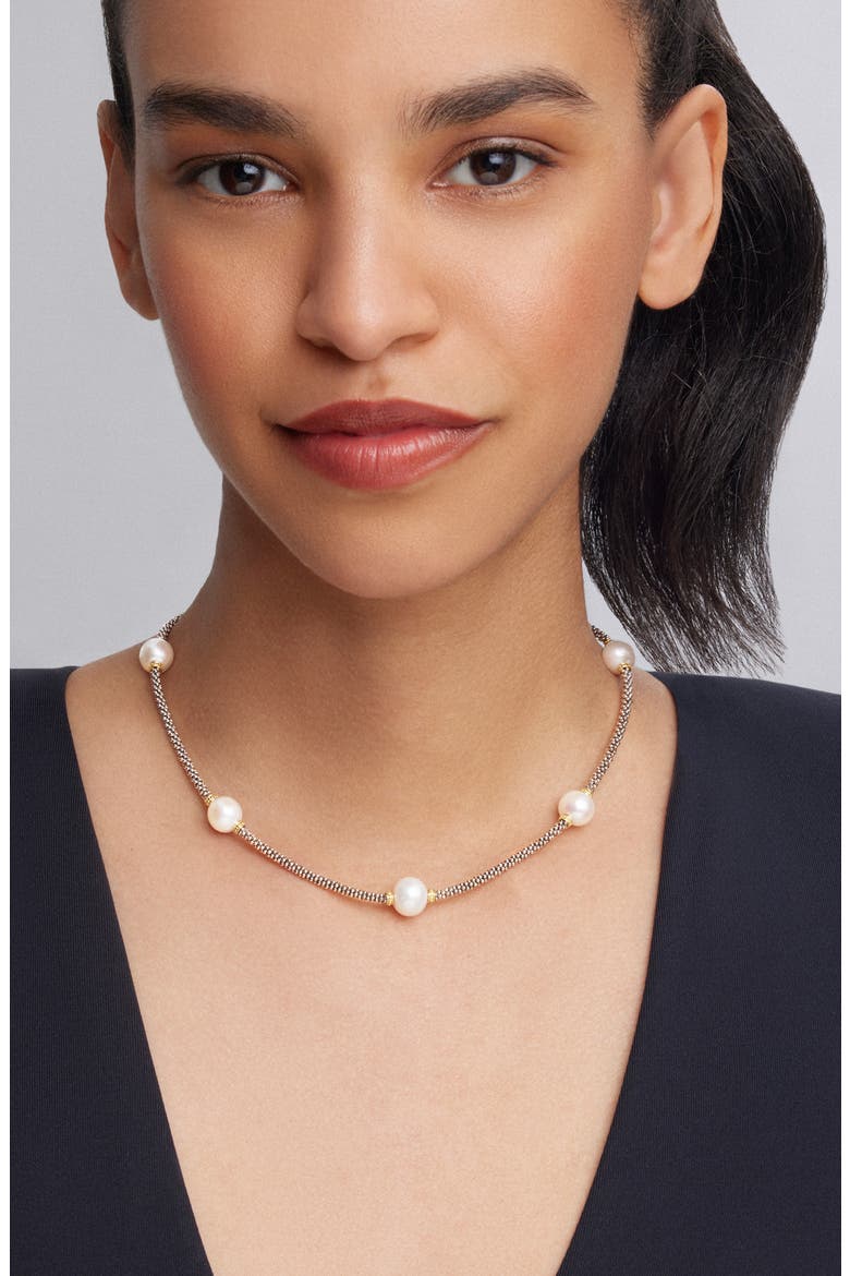 Luna Cultured Pearl Station Necklace, Alternate, color, SILVER