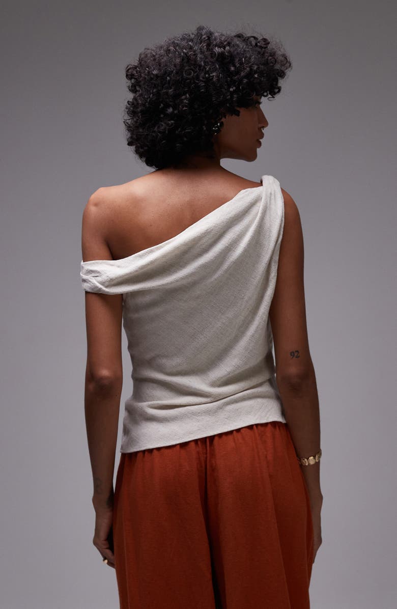 Topshop Twist Shoulder Asymmetric Woven Top, Alternate, color, Beige